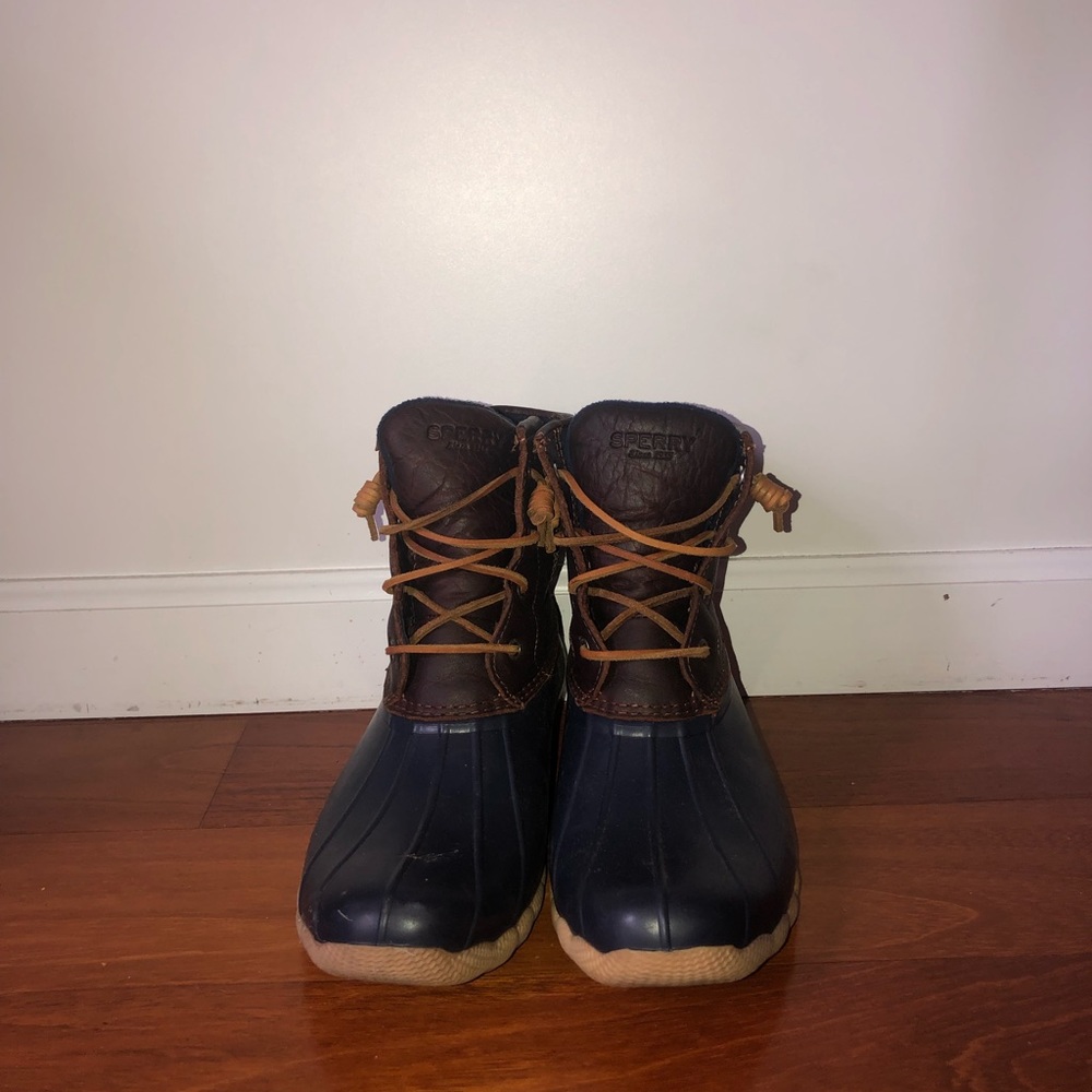 Navy blue sperry duck boots